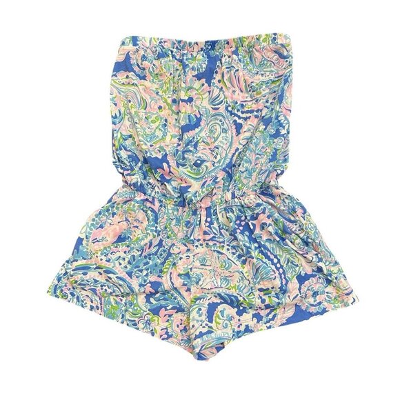 Lilly Pulitzer Ritz Romper Size Small Dream Team Print Shorts Strapless Beach - Picture 1 of 4